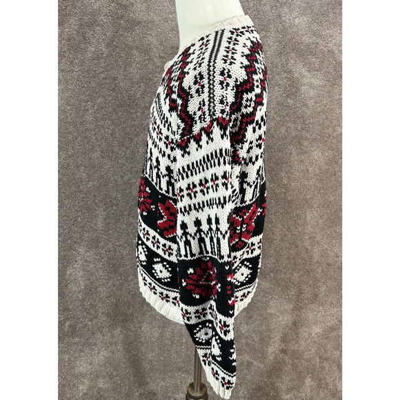 Vintage Eddie Bauer Cardigan Sweater Womens Medium Black Red Fair Isle Nordic - Picture 2 of 8